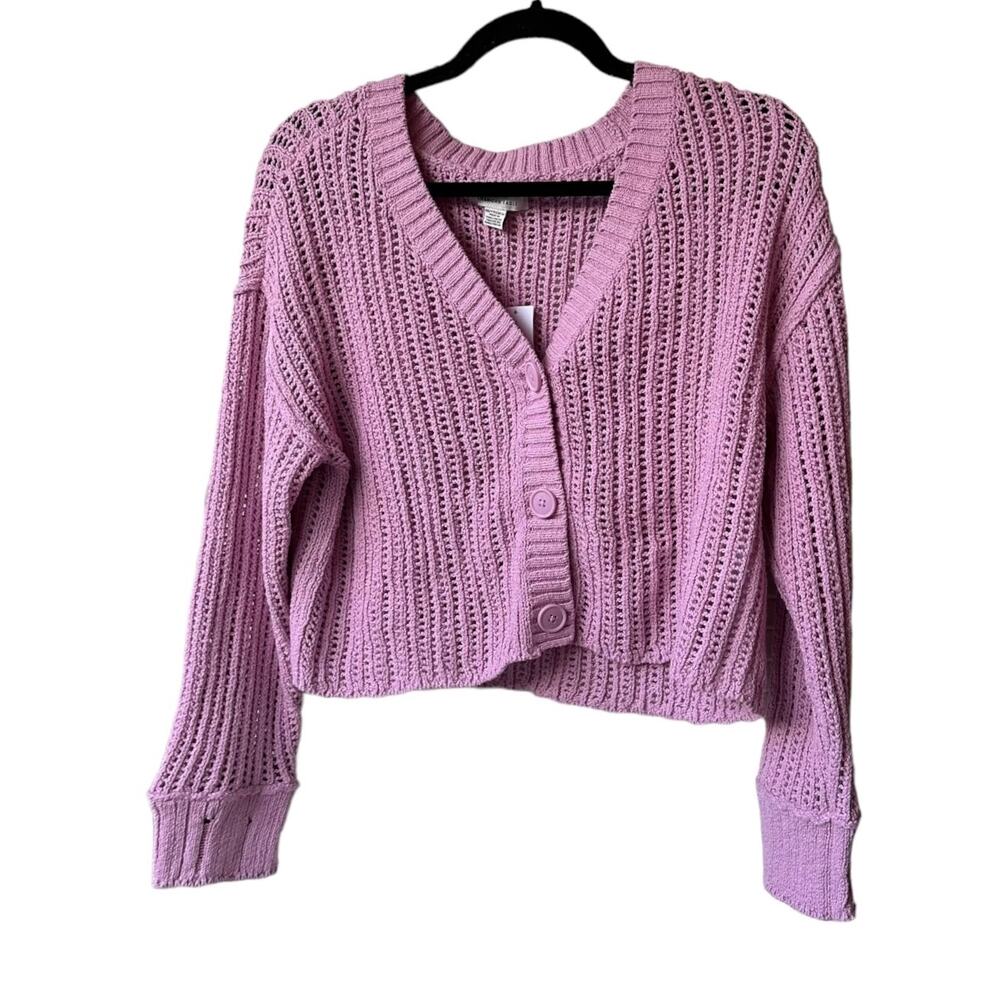 american eagle pink cropped loose knit button down sweater women xsmall xs